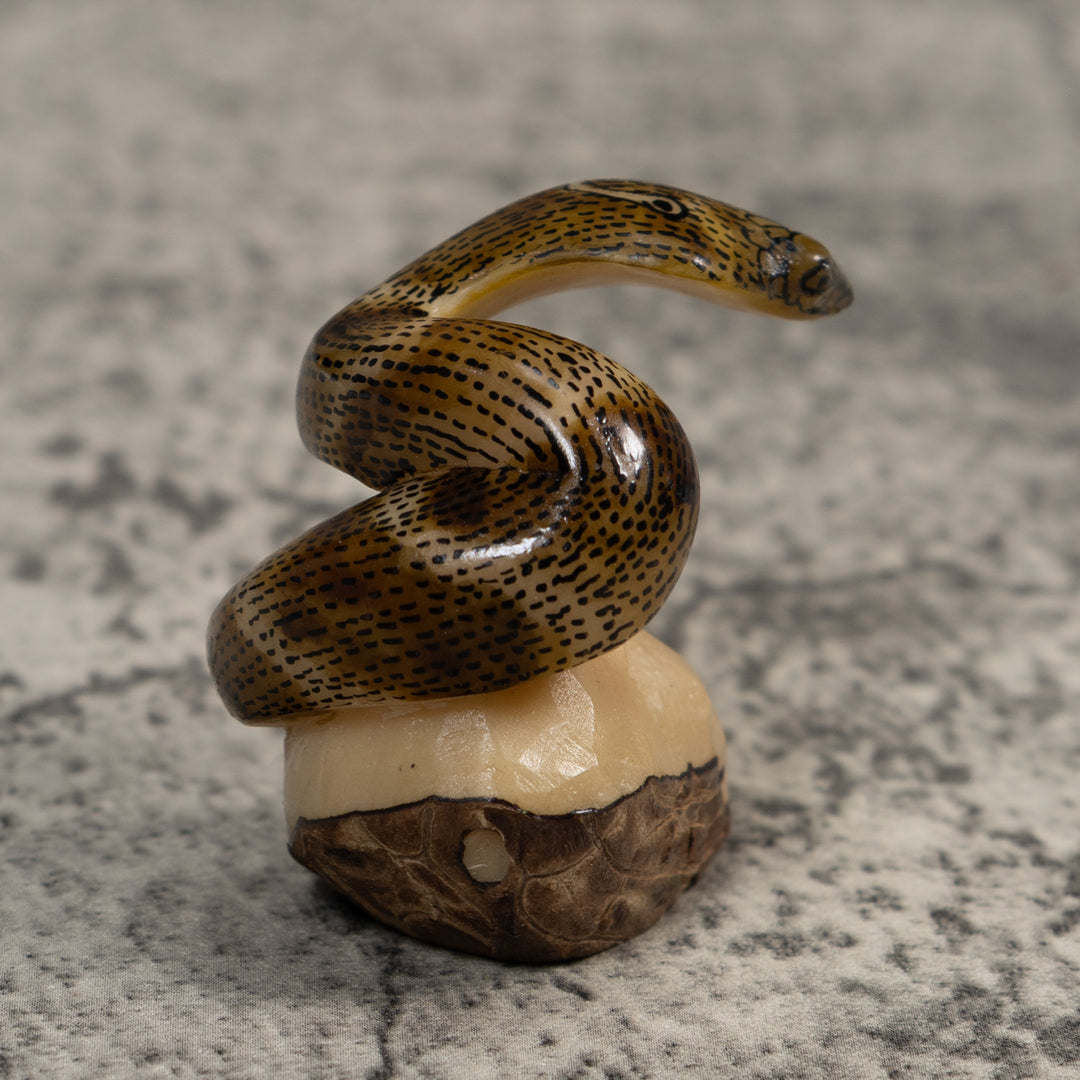 Vintage Speckled Cobra Snake Tagua Carving