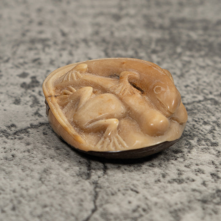 Vintage Iguana And Frog Tagua Carving