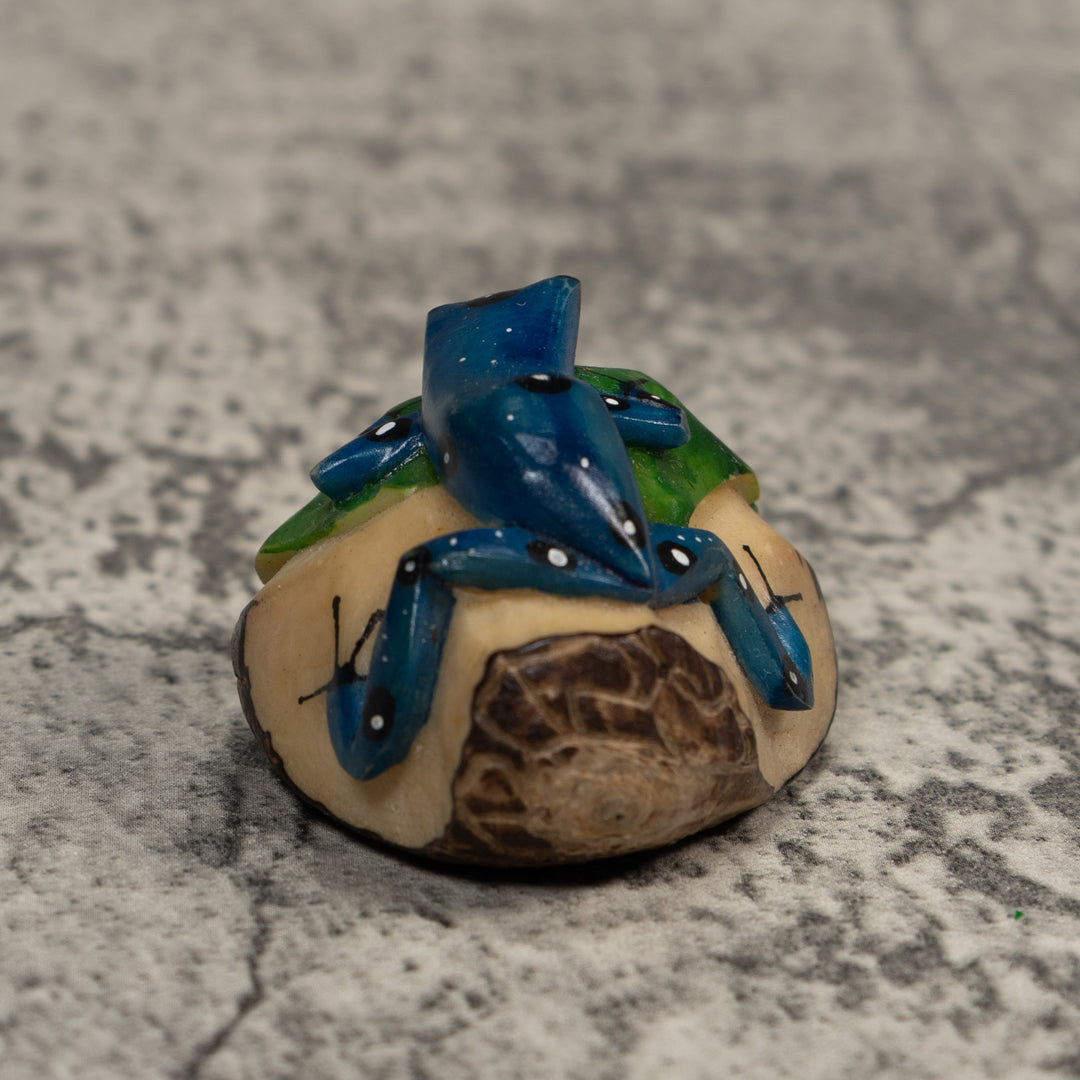 Black Blue And White Poison Dart Frog Tagua Carving