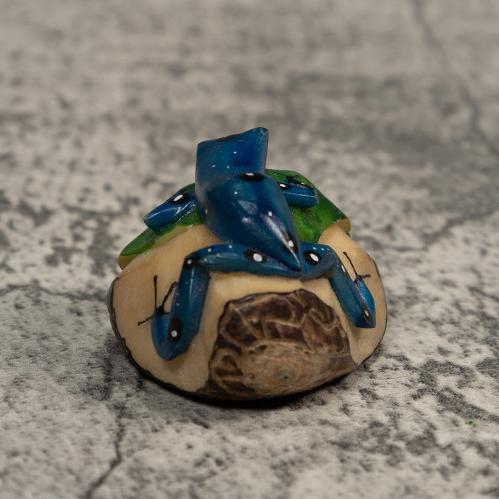 Black Blue And White Poison Dart Frog Tagua Carving