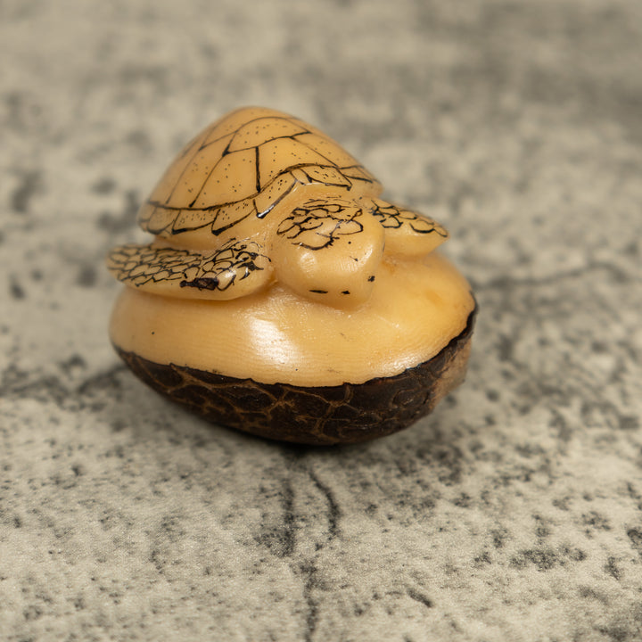 Vintage Black And White Sea Turtle Tagua Carving