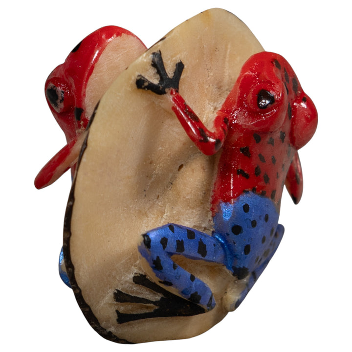 Double Red Blue And Black Poison Dart Frog Tagua Carving