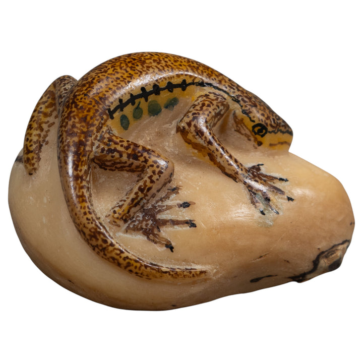 Vintage Brown And Black Gecko Lizard Tagua Carving