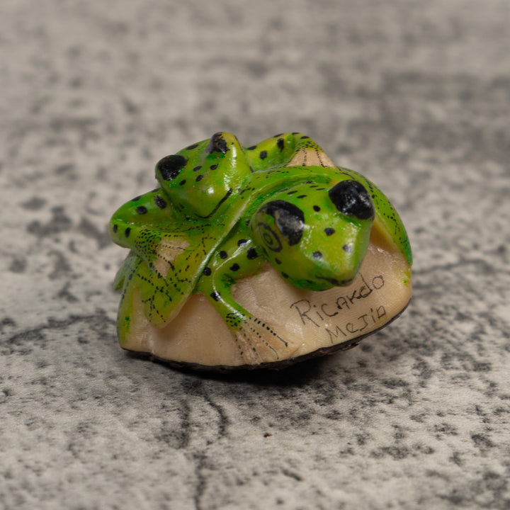 Double Black And Green Rainforest Frog Tagua Carving