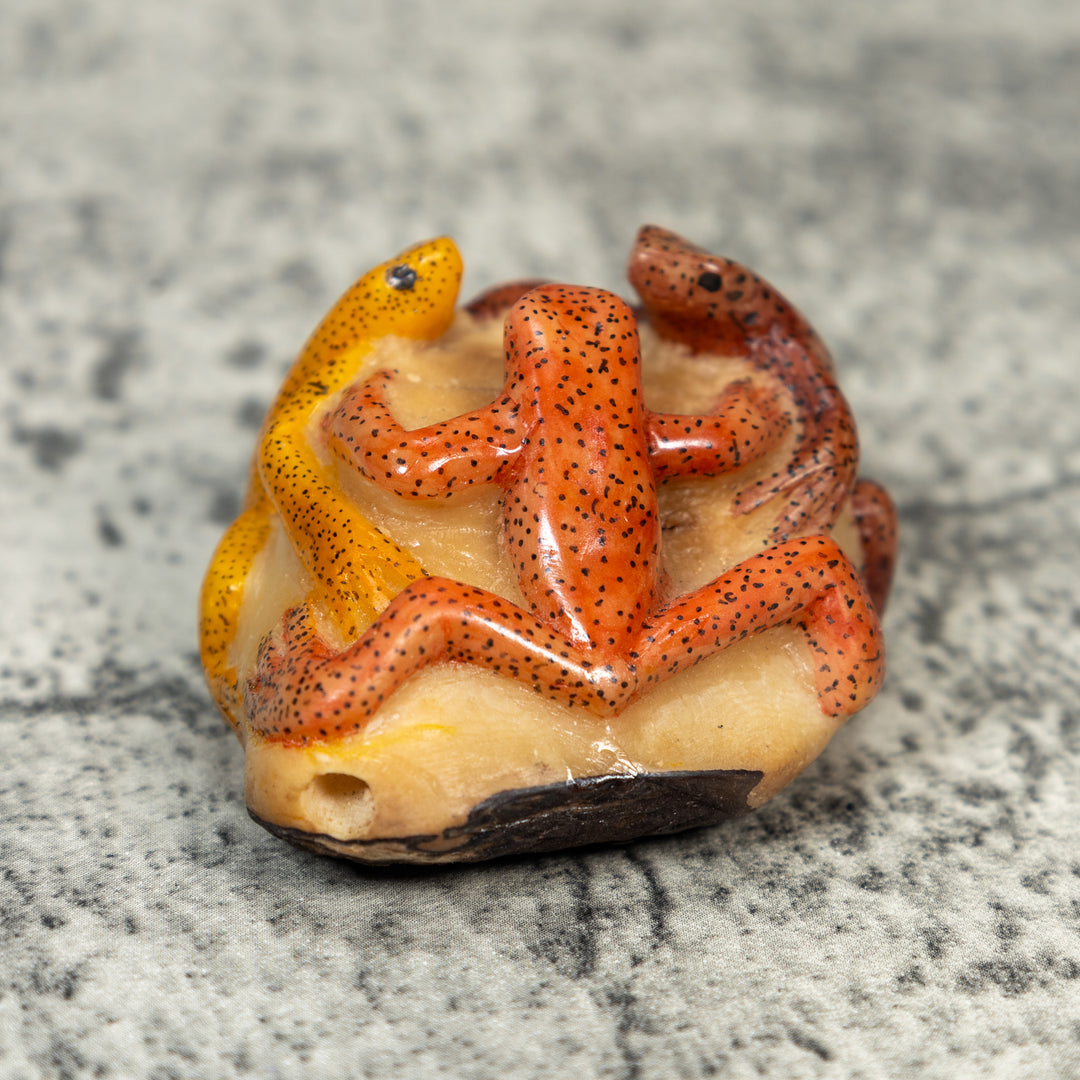 Three Poison Dart Frog Tagua Carving