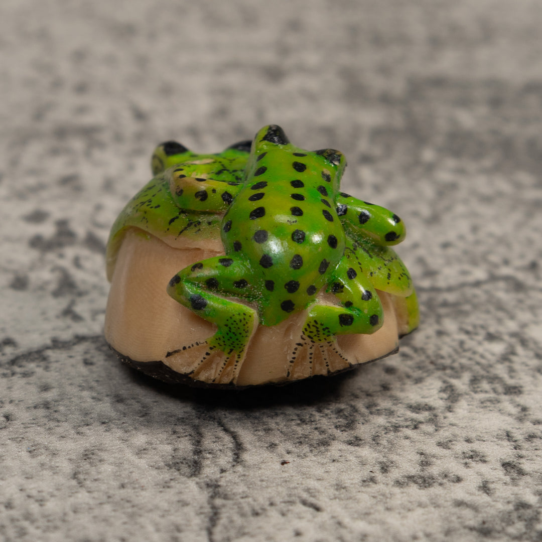 Double Black And Green Rainforest Frog Tagua Carving