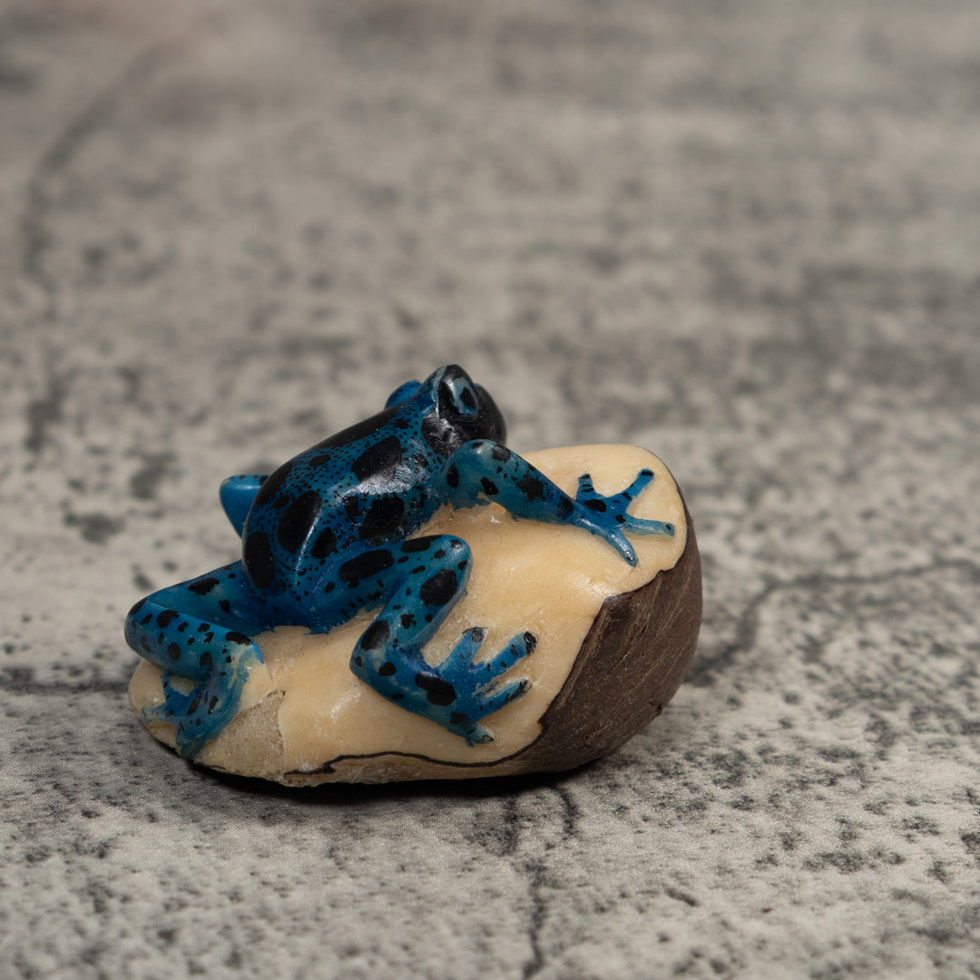Vintage Blue And Black Poison Dart Frog Tagua Carving