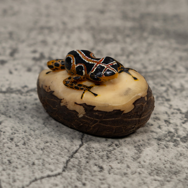 Vintage Black Brown And White Poison Dart Frog Tagua Carving