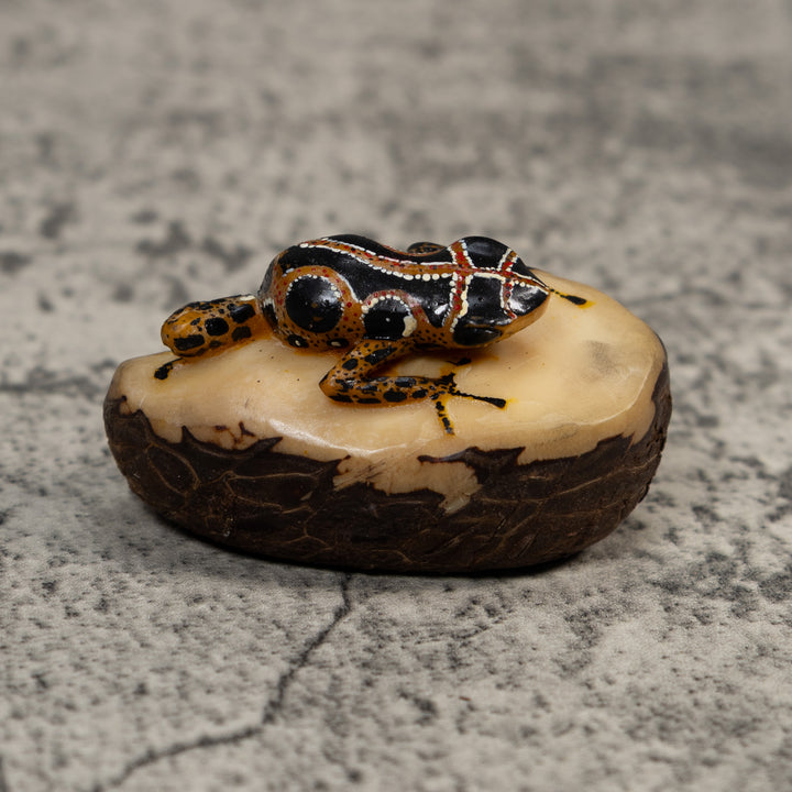 Vintage Black Brown And White Poison Dart Frog Tagua Carving