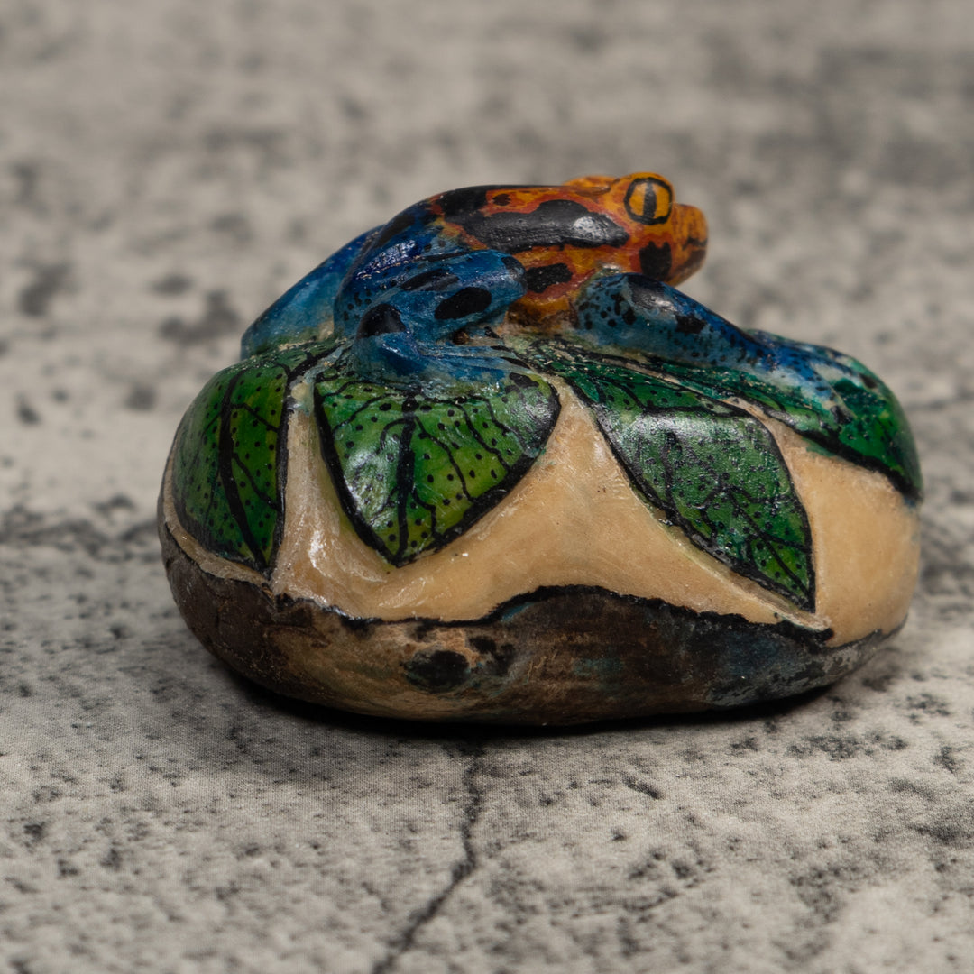 Orange Blue And Black FrogTagua Carving