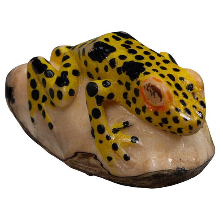 Vintage Yellow And Black Frog Tagua Carving