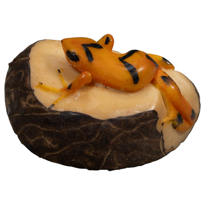Vintage Black And Golden Frog Tagua Carving