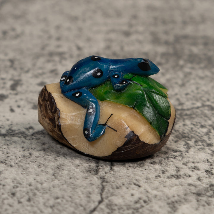 Black Blue And White Poison Dart Frog Tagua Carving