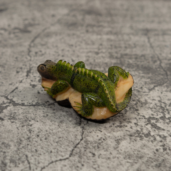 Double Nut Iguana Lizard Tagua Carving