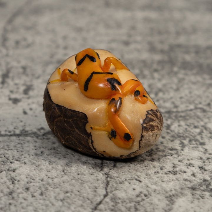 Vintage Black And Golden Frog Tagua Carving