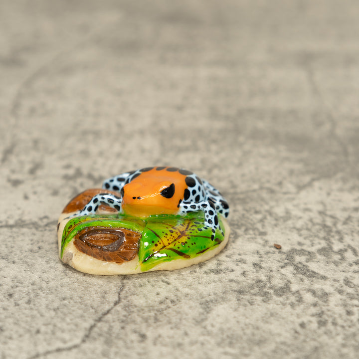 Orange Blue And Black Poison Dart Frog Tagua Nut Carving