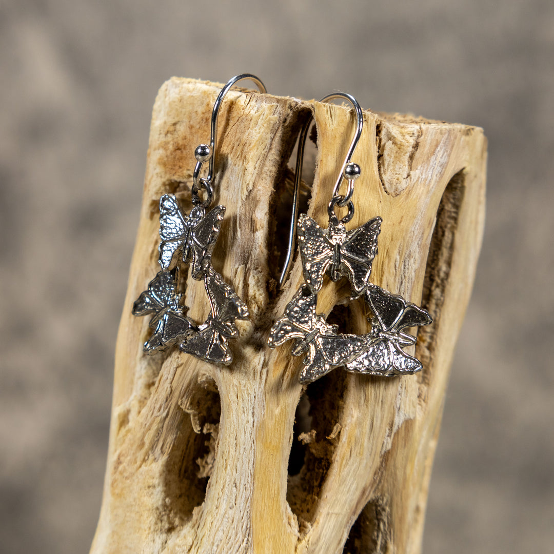 Sterling Silver Triple Butterfly Earrings