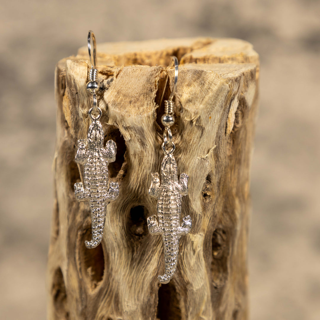 Sterling Silver Caiman Crocodile Earrings