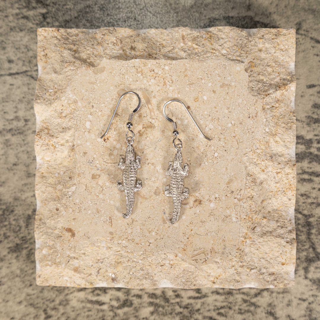 Sterling Silver Caiman Crocodile Earrings