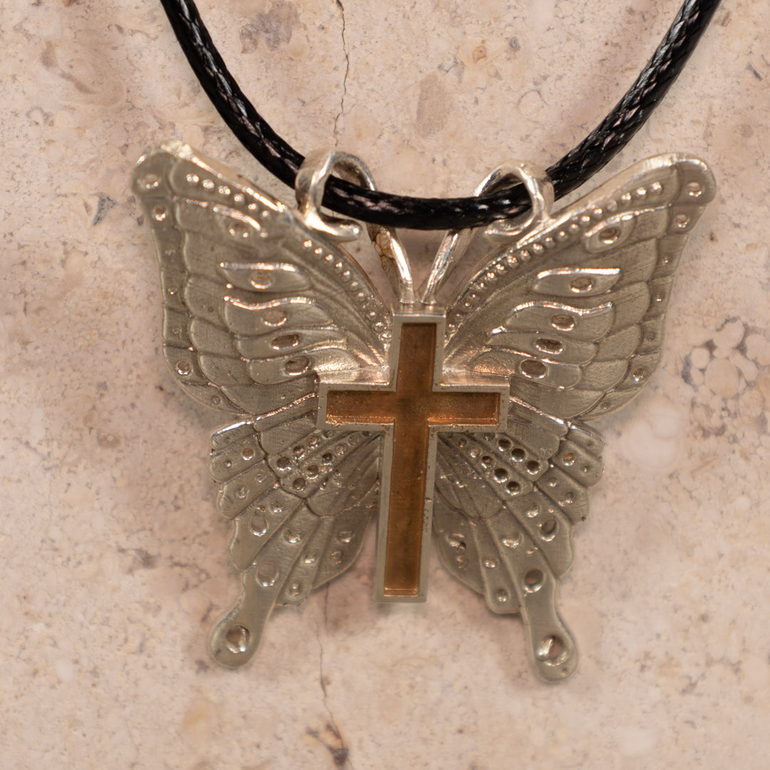 Sterling Silver Butterfly Pendant with Cross