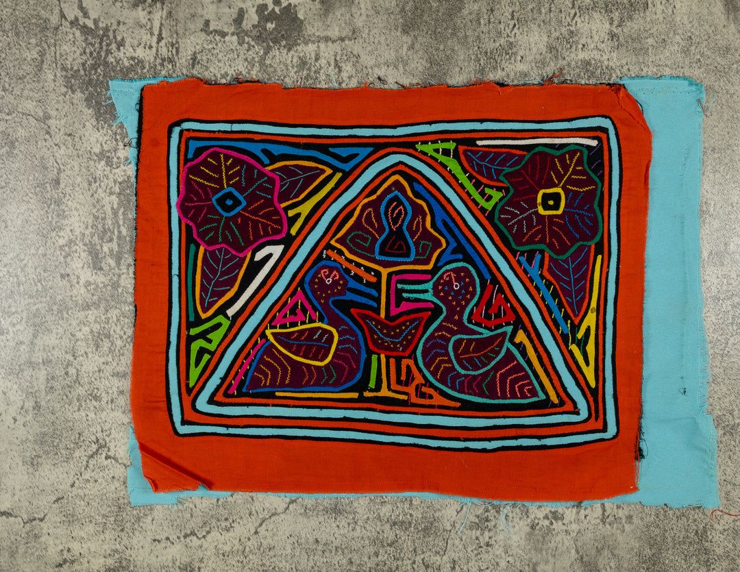 Orange And Turquoise Duck And Flower Mola