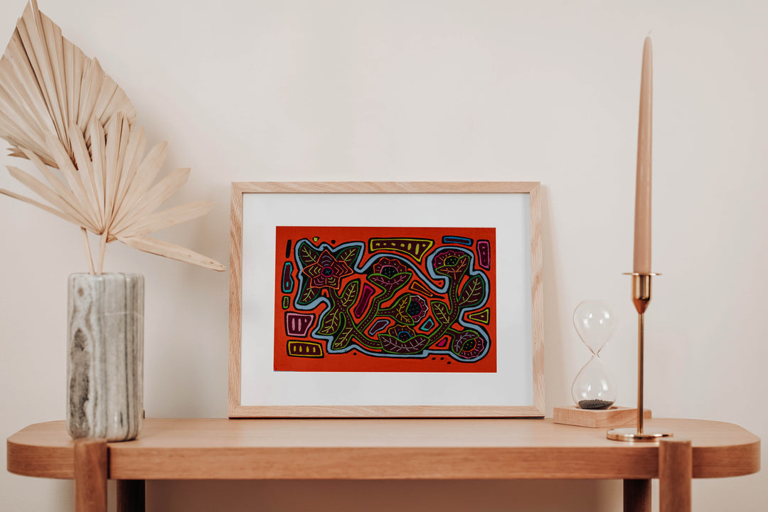 Orange And Blue Rainforest Floral Mola