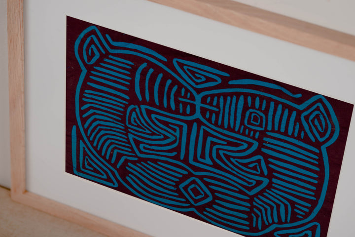 Hand stitched Guna mola from Guna Yala Panama, shapes that read two ways depending on how you look