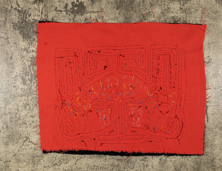 Clever optical illusion with two critters mola, hand stitched Guna panel from Panama, 16 by 13 inches