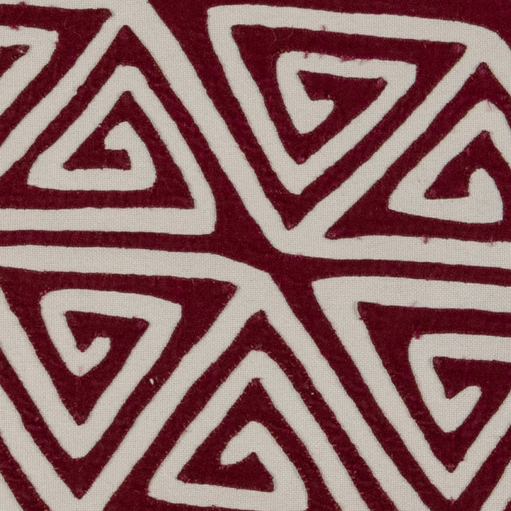 Rows of triangle spirals mola, hand stitched Guna panel from Panama, 16.5 by 13.5 inches