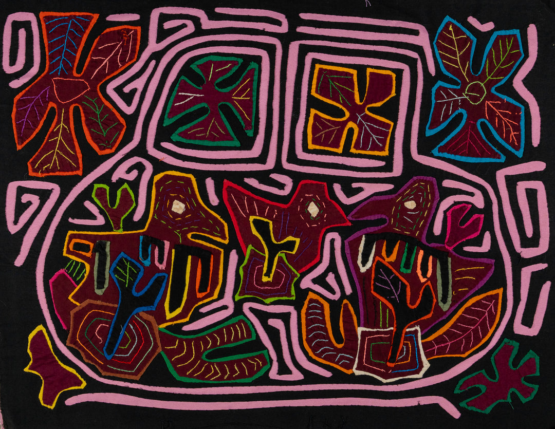 Black And Pink Snowflakes And Bush Birdies Mola