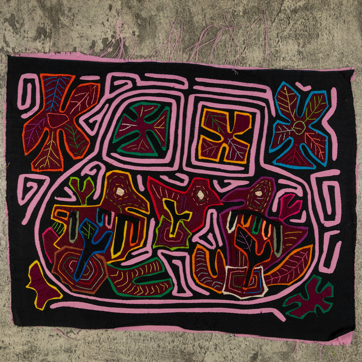 Black And Pink Snowflakes And Bush Birdies Mola