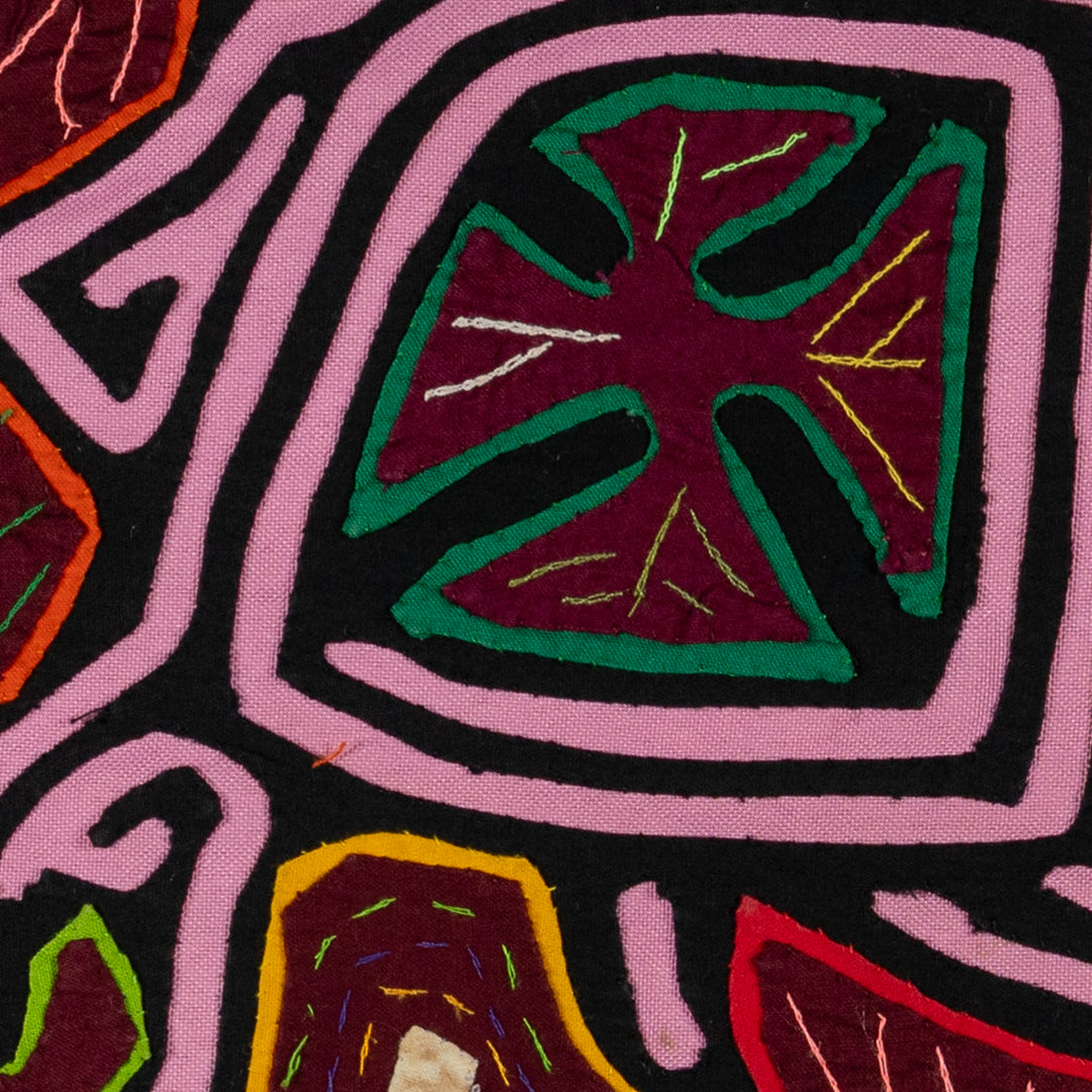 Black And Pink Snowflakes And Bush Birdies Mola