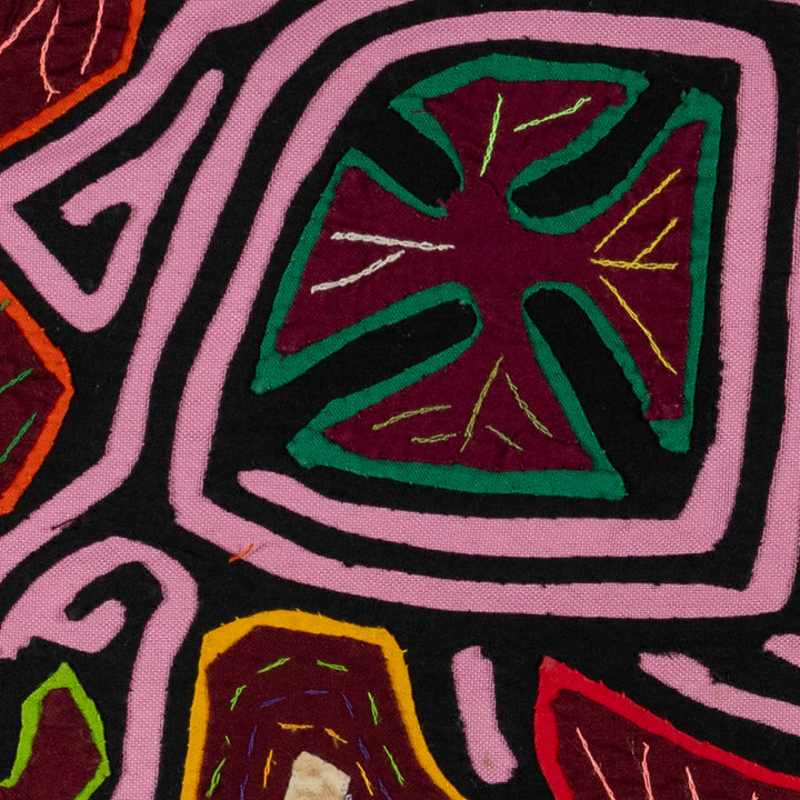 Black And Pink Snowflakes And Bush Birdies Mola
