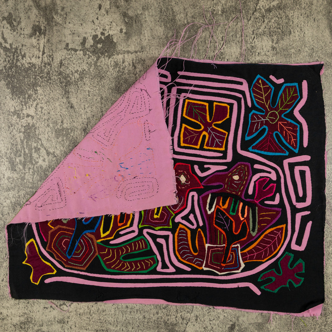 Black And Pink Snowflakes And Bush Birdies Mola