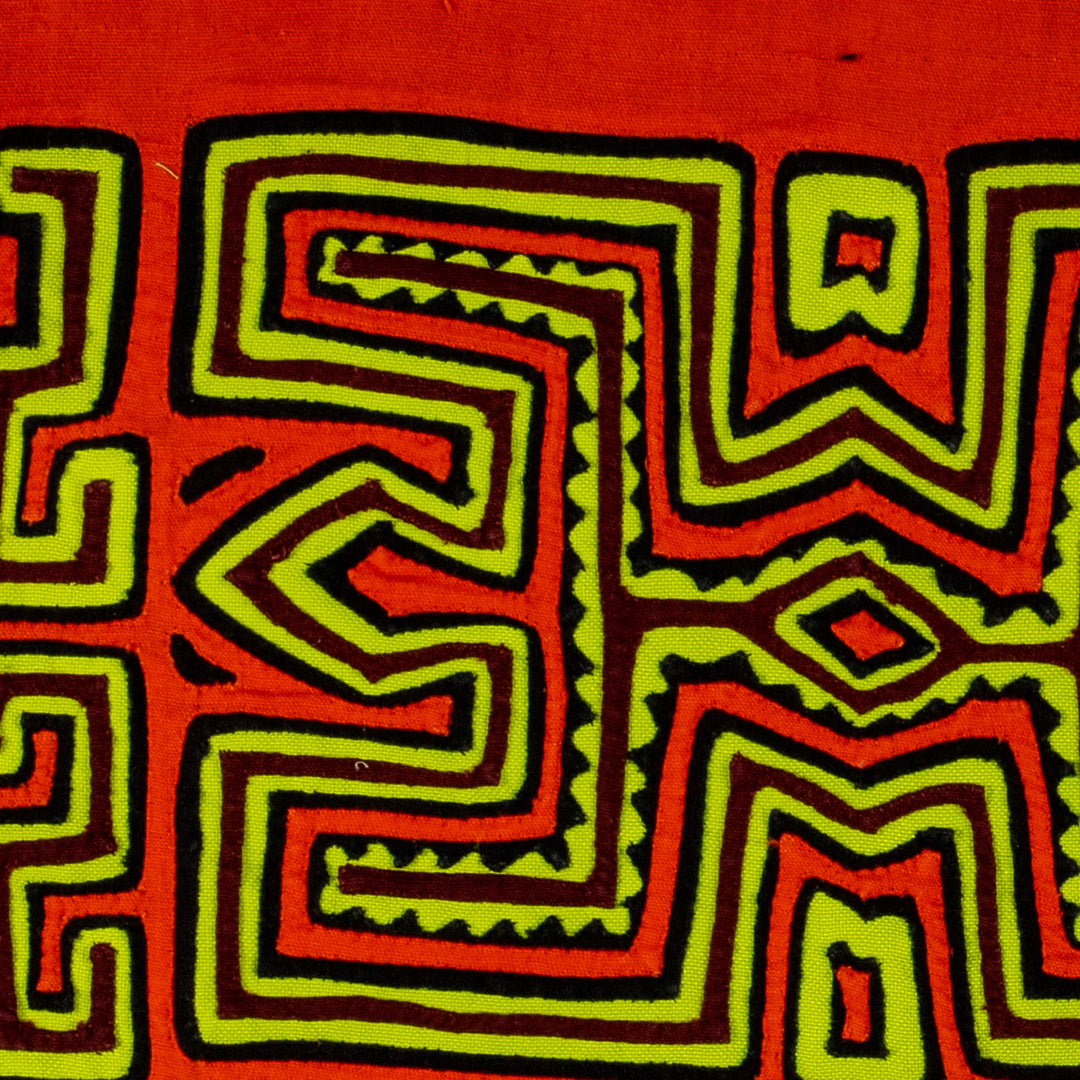 Orange And Chartreuse Pre-Columbian Design Mola