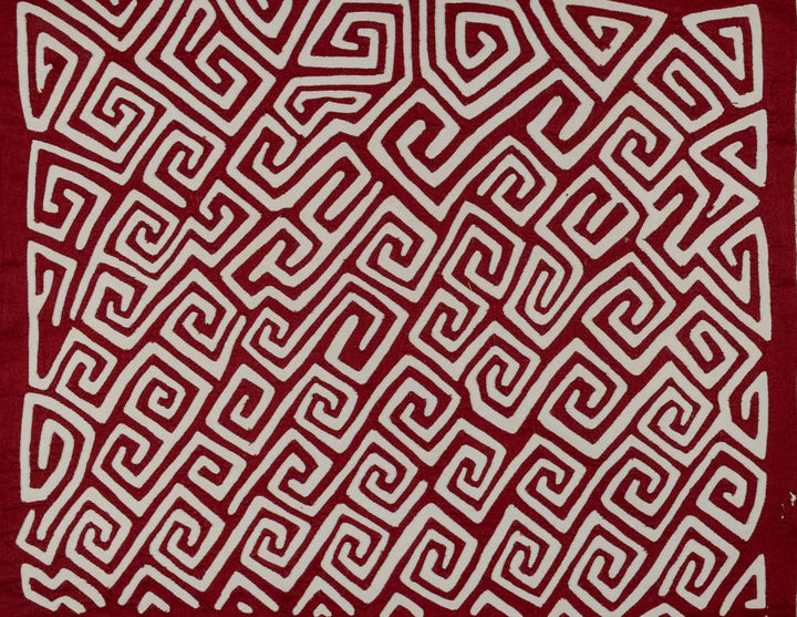 Diagonal meander key pattern mola, hand stitched Guna panel from Panama, 16 by 13.5 inches