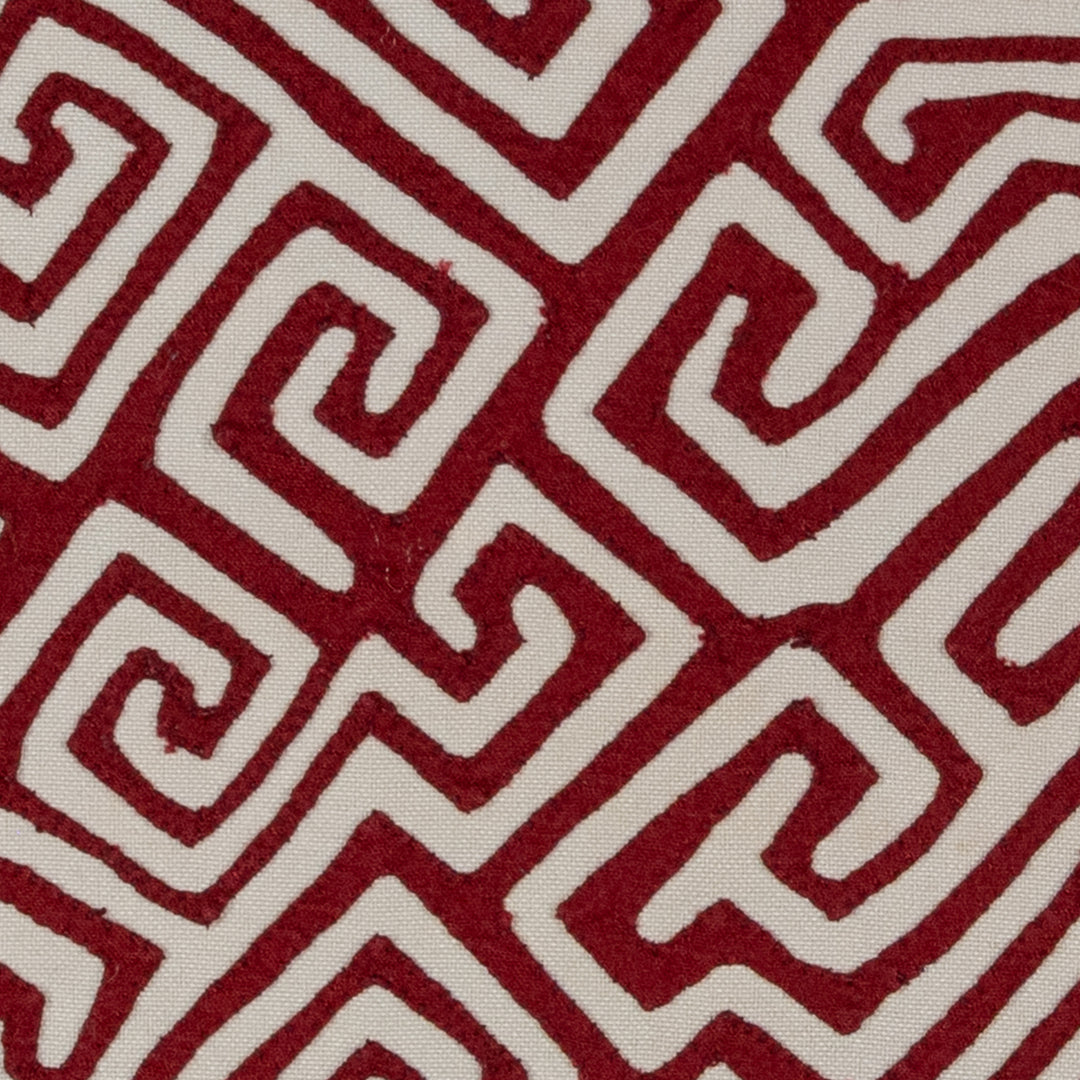 Diagonal meander key pattern mola, hand stitched Guna panel from Panama, 16 by 13.5 inches