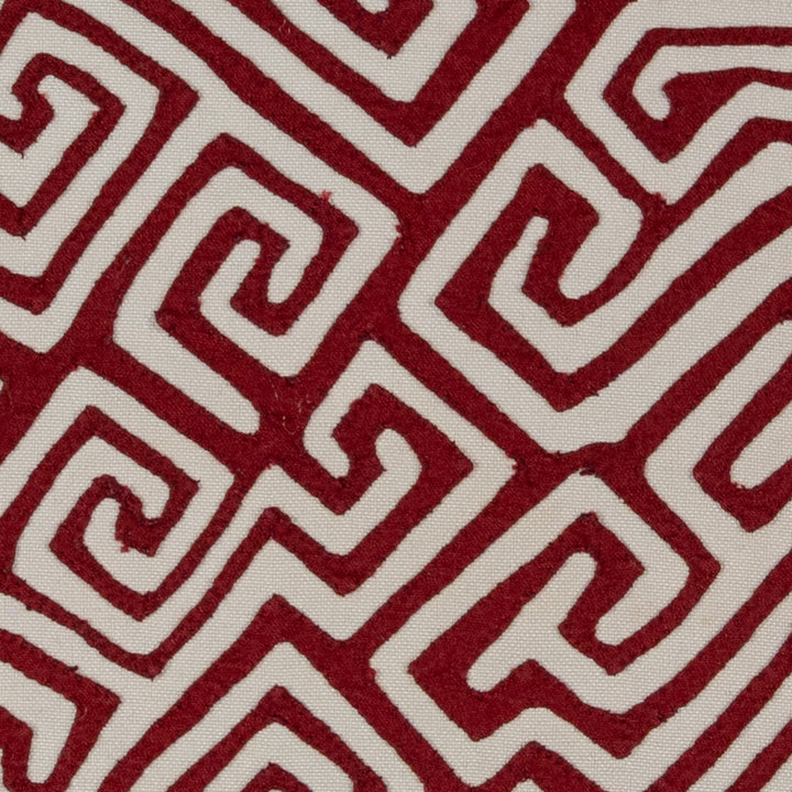 Diagonal meander key pattern mola, hand stitched Guna panel from Panama, 16 by 13.5 inches