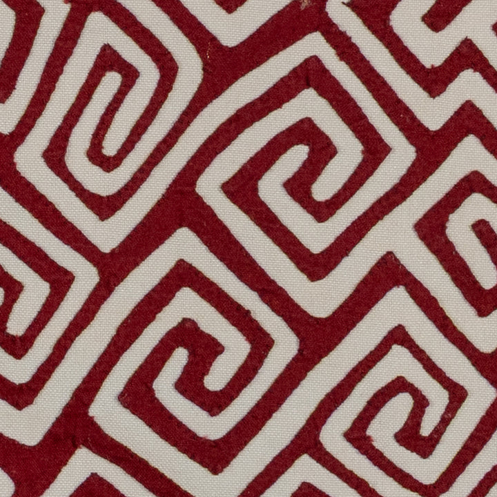 Diagonal meander key pattern mola, hand stitched Guna panel from Panama, 16 by 13.5 inches