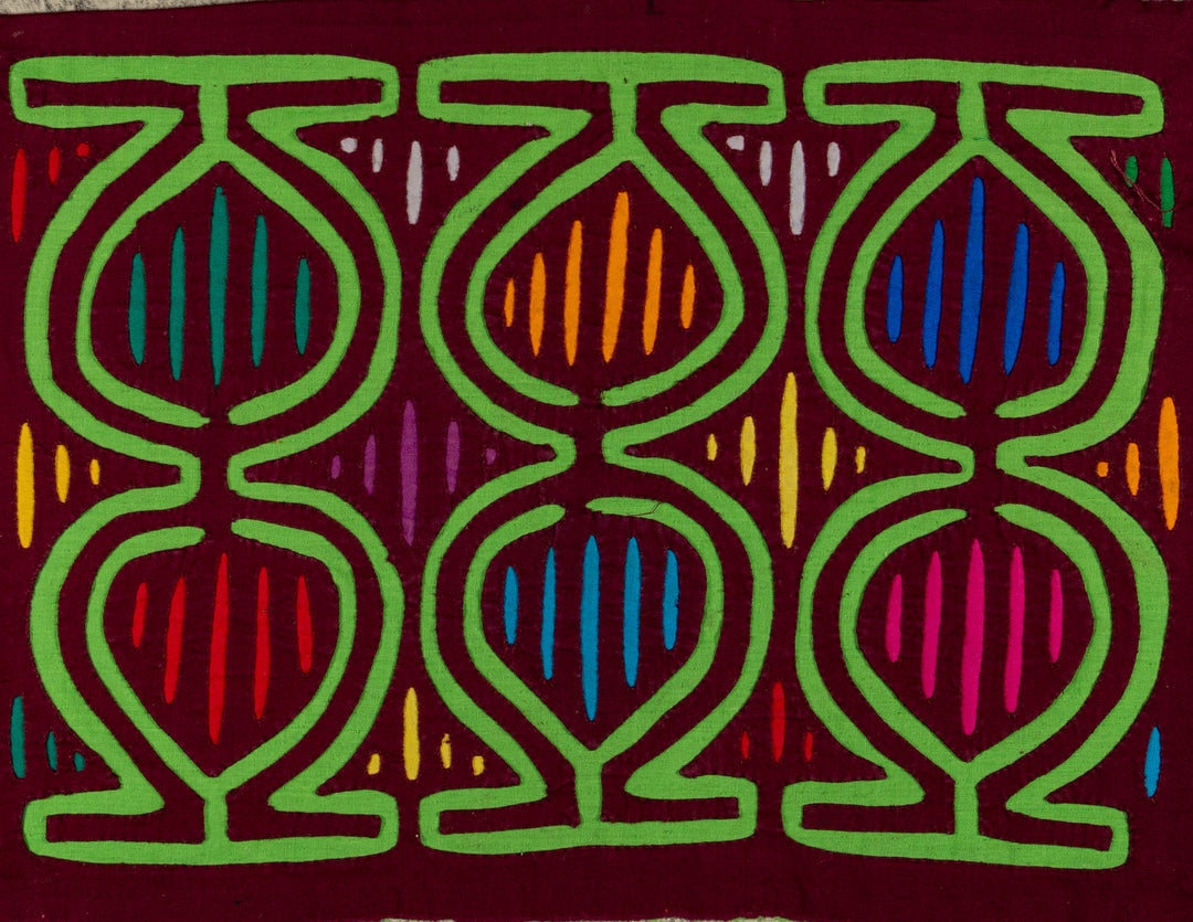 Burgundy And Green Twirling Dancer Mola