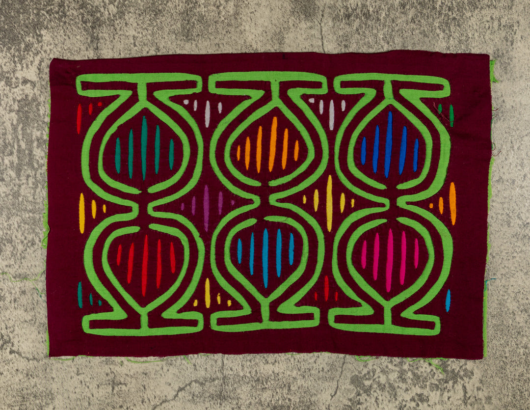 Burgundy And Green Twirling Dancer Mola