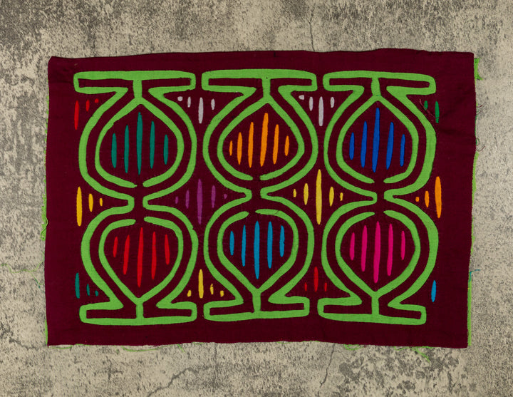 Burgundy And Green Twirling Dancer Mola