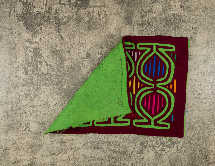 Burgundy And Green Twirling Dancer Mola