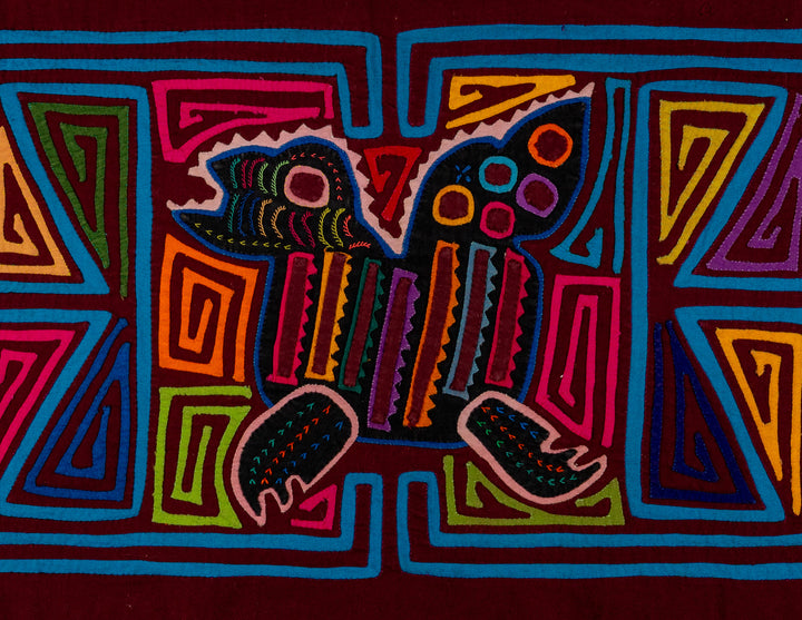 Burgundy And Turquoise Jungle Joker Mola