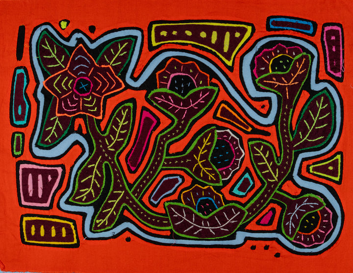 Orange And Blue Rainforest Floral Mola