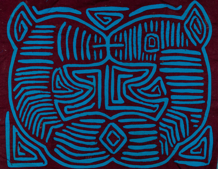 Optical illusion mola, hand stitched Guna panel from Panama, 15.5 by 12 inches