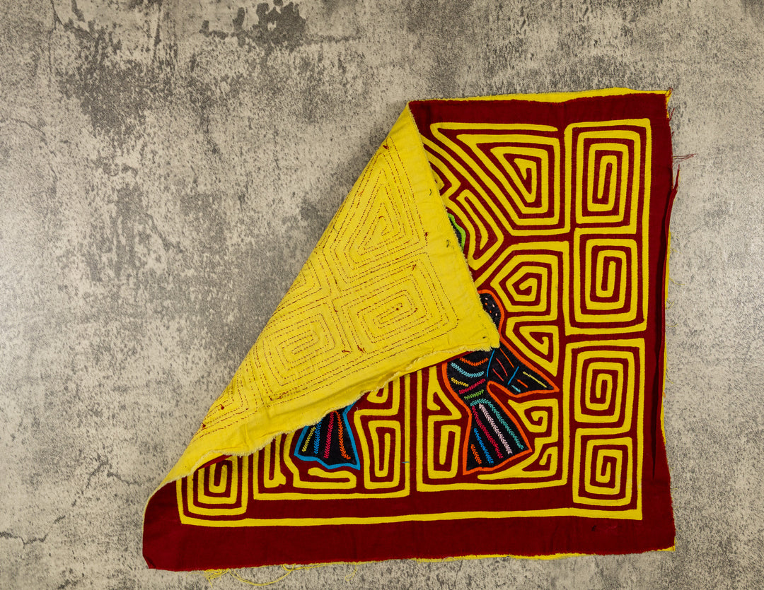 Maroon And Yellow Birds And Star Of Heaven Mola