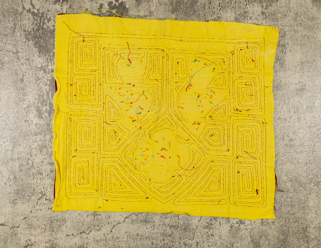 Maroon And Yellow Birds And Star Of Heaven Mola