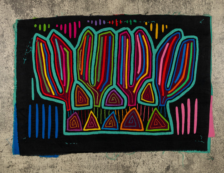 Black And Turquoise Chieftain Headdress Mola