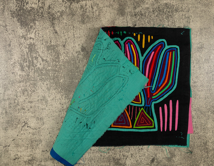 Black And Turquoise Chieftain Headdress Mola